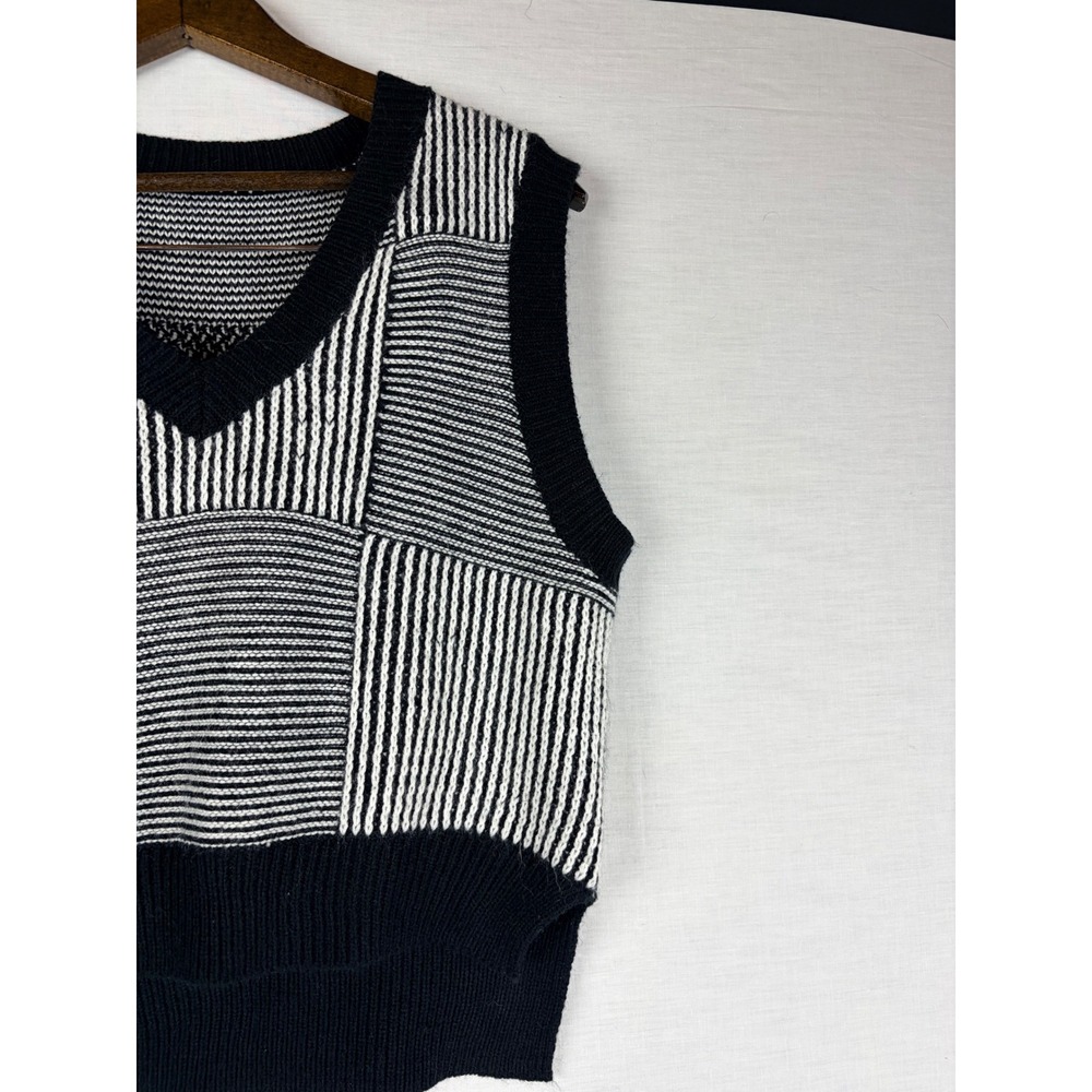 SHEIN Black White Geometric Patchwork Knit Sweater Vest V-Neck Striped Small - Picture 4 of 14